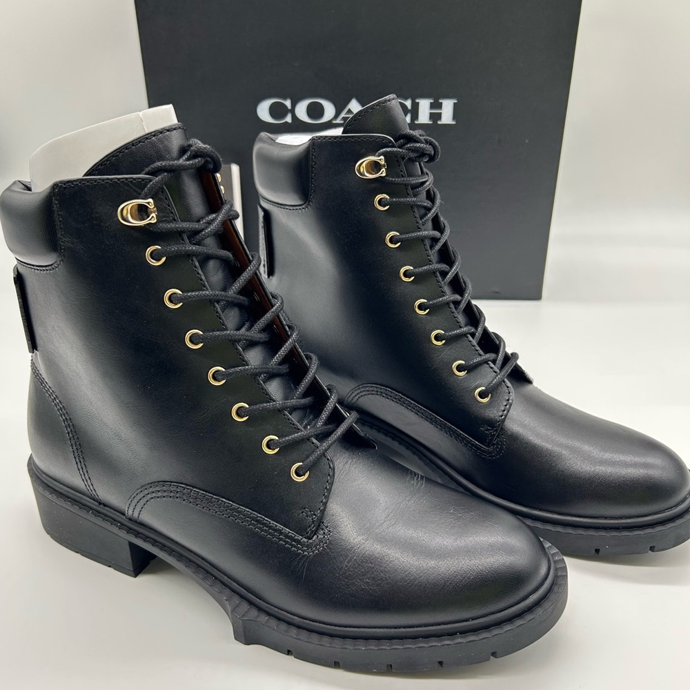 NWT Coach Lorimer Leather Booties Size 9 Black Lace up Combat Moto Boots worn 1